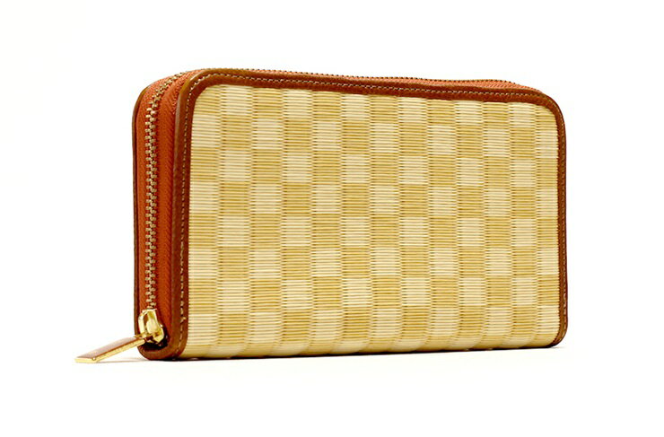 葵 (Aoi) ラウンド財布 鳳凰・黄 ／ 織田畳店 セキスイ樹脂製表 畳表 高級感 本革 京西陣金襴織物 奈良県 田原本町