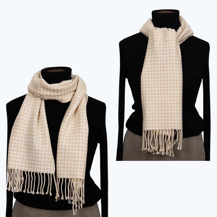 無染色 カシミヤ マフラー 千鳥格子柄 66402 男女兼用 オフホワイト ／ まちづくり観光振興機構 防寒 レディース メンズ 通勤 通学 プレゼント ギフト 奈良県 田原本町