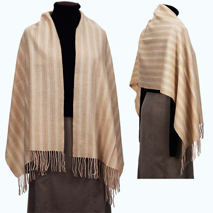 無染色 高級 カシミヤ100％ 薄手 大判 ストール ストライプ柄 66414 レディース 内モンゴル産 ベージュ ／ まちづくり観光振興機構 通勤 通学 プレゼント ギフト 奈良県 田原本町