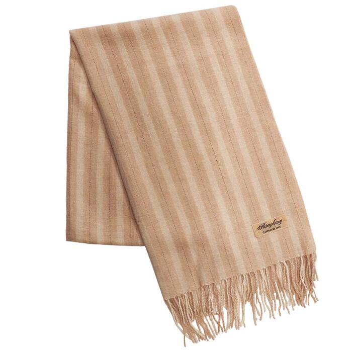 【ふるさと納税】無染色 高級 カシミヤ100％ 薄手 大判 ストール ストライプ柄 66414 レディース 内モンゴル産 ベージュ ／ まちづくり観光振興機構 通勤 通学 プレゼント ギフト 奈良県 田原本町 サムネイル3