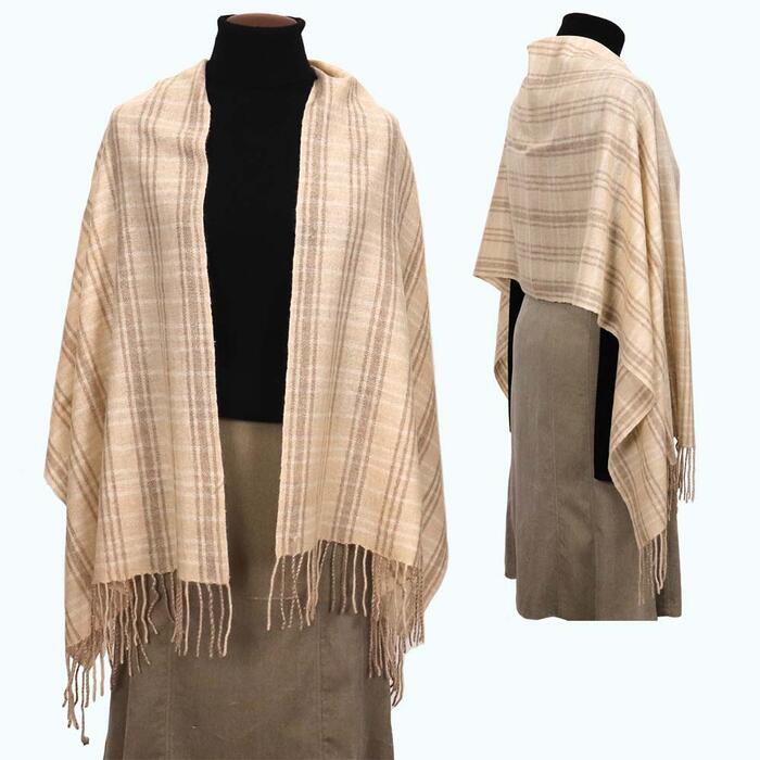 無染色 高級 カシミヤ100％ 薄手 大判 ストール チェック柄 66412 レディース 内モンゴル産 ベージュ ／ まちづくり観光振興機構 通勤 通学 プレゼント ギフト 奈良県 田原本町