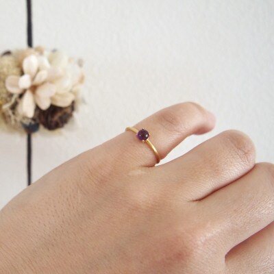 【ふるさと納税】5号 天然石 アメジスト リング (Silver925 18KGP仕上げ) 指輪 ／ Maco アクセサリー シルバー ヘアライン加工 プレゼント 奈良県 田原本町 サムネイル2