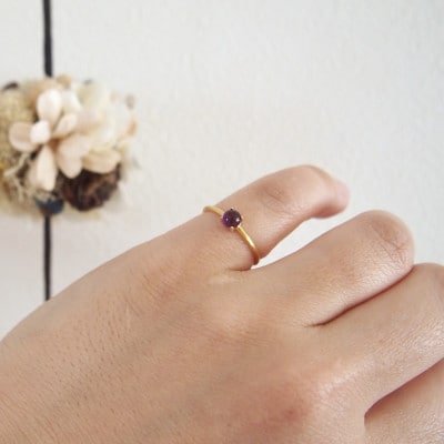 【ふるさと納税】9号 天然石 アメジスト リング (Silver925 18KGP仕上げ) 指輪 ／ Maco アクセサリー シルバー ヘアライン加工 プレゼント 奈良県 田原本町 サムネイル2