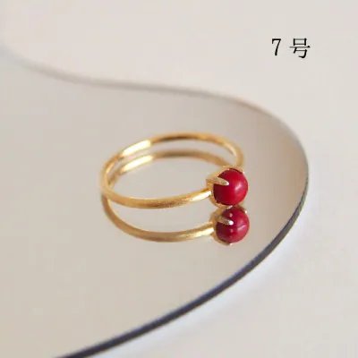 7号 赤珊瑚レッドコーラル リング (Silver925 18KGP仕上げ) 指輪 ／ Maco アクセサリー シルバー ヘアライン加工 プレゼント 奈良県 田原本町