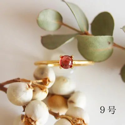 9号 天然石 ガーネット リング (Silver925 18KGP仕上げ) ／ Maco アクセサリー シルバー ヘアライン加工 プレゼント 奈良県 田原本町