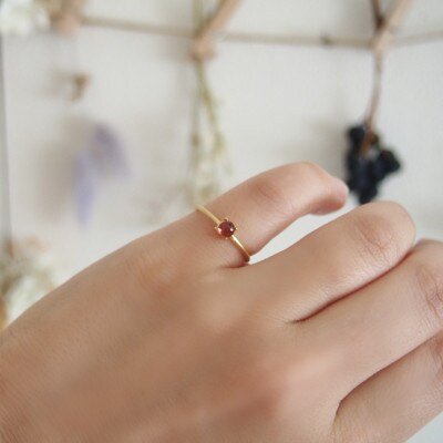 【ふるさと納税】9号 天然石 ガーネット リング (Silver925 18KGP仕上げ) ／ Maco アクセサリー シルバー ヘアライン加工 プレゼント 奈良県 田原本町 サムネイル2