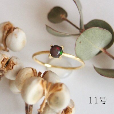 11号 天然石 ブラックオパール リング (Silver925 18KGP仕上げ) ／ Maco アクセサリー シルバー ヘアライン加工 プレゼント 奈良県 田原本町