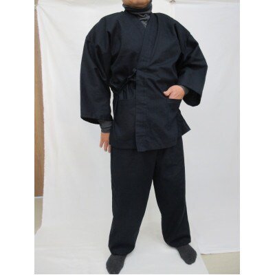 男性用紳士作務衣 紬絣無地 紺 LL寸 ／ 寺井布帛製造所 くつろぎ着 普段着 和装 奈良県 田原本町