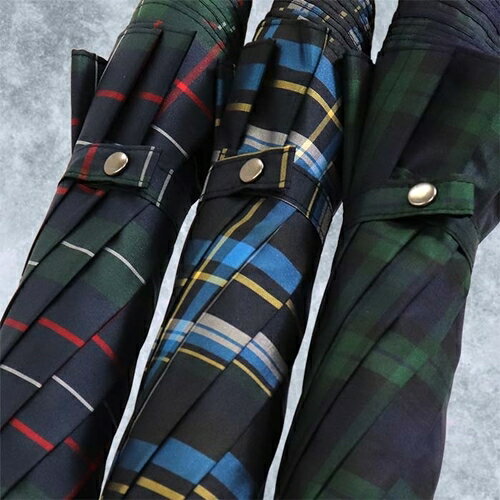 【ふるさと納税】メンズ雨傘 トップレス折傘 372201 先染チェック 日本製 ネイビー×グリーンB ／ まちづくり観光振興機構 モダン 高級感 奈良県 田原本町 サムネイル2