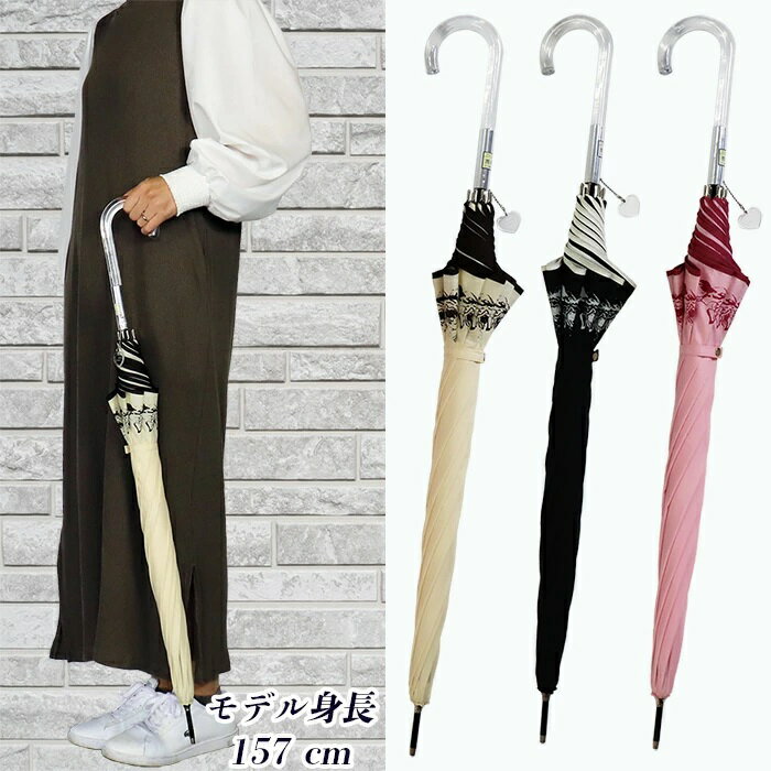 【ふるさと納税】晴雨兼用傘 レディース 長傘 60cm ローズ柄 ワンタッチジャンプ 165208 ブラック ／ まちづくり観光振興機構 UV防止加工 紫外線対策 全天候型 奈良県 田原本町 サムネイル3