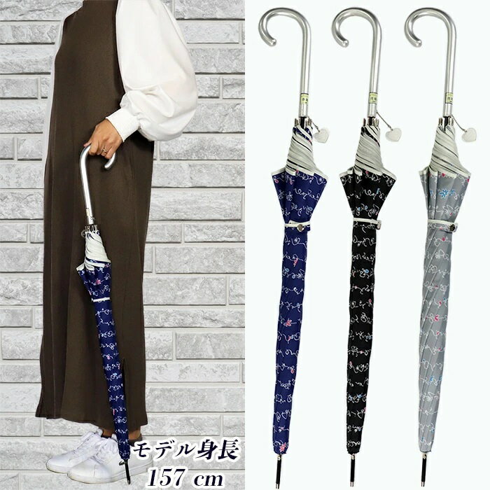 【ふるさと納税】晴雨兼用傘 レディース 長傘 大きめ マルチ花ボーダー ワンタッチジャンプ 165204 ブラック ／ まちづくり観光振興機構 UV防止加工 紫外線対策 全天候型 奈良県 田原本町 サムネイル3