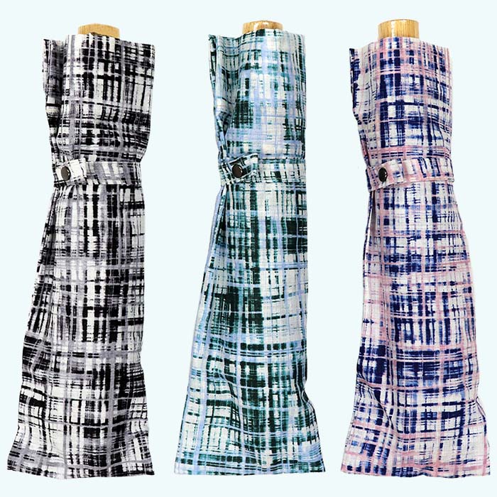 【ふるさと納税】レディース 晴雨兼用傘 折傘 561701 麻 手書き風チェック柄 日本製 ブラックXグレー ／ まちづくり観光振興機構 折りたたみ 日傘 UV防止加工 紫外線対策 奈良県 田原本町 サムネイル2