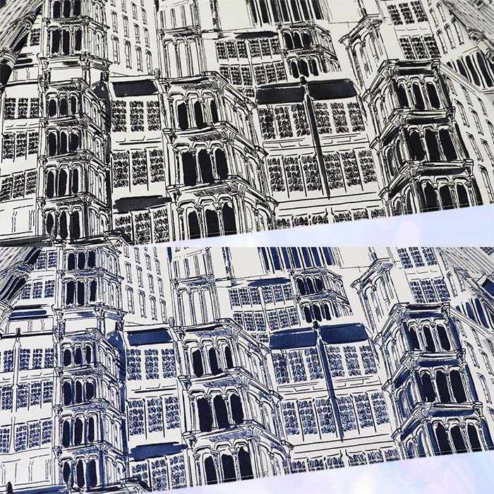 【ふるさと納税】レディース 晴雨兼用傘 ミニ傘 591503 綿 ローンプリント タウン柄 日本製 ブルー系 ／ まちづくり観光振興機構 折りたたみ 日傘 UV防止加工 紫外線対策 奈良県 田原本町 サムネイル3