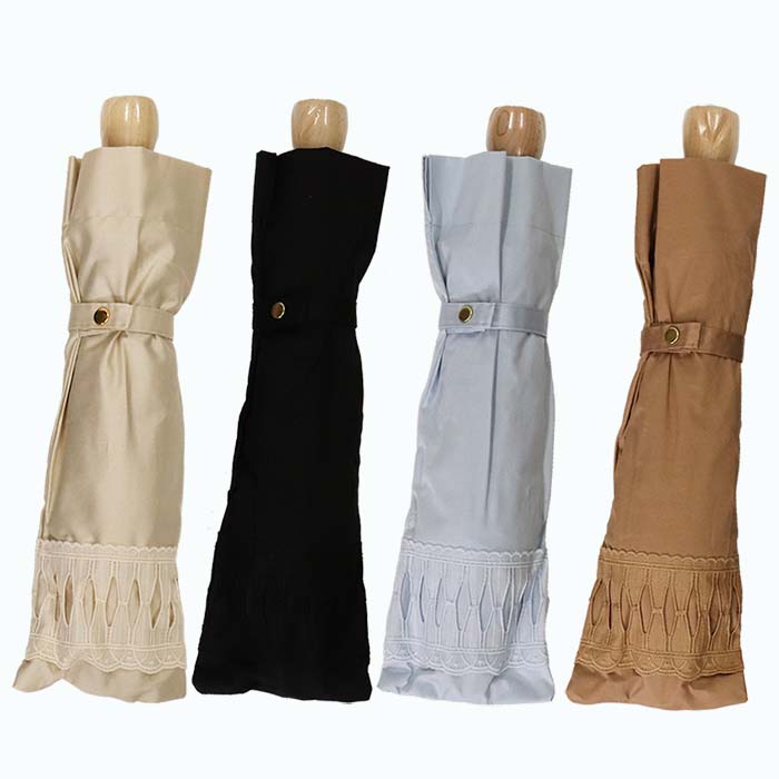 【ふるさと納税】レディース 日傘 2つ折 573501 レース切継ぎ 綿サテン生地 日本製 ブラウン ／ まちづくり観光振興機構 UV防止加工 紫外線対策 高級 おしゃれ 奈良県 田原本町 サムネイル2