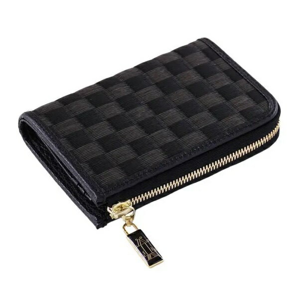 L字ファスナー財布 かぎろひ・黒 ／ 織田畳店 葵 Aoi ハンドメイド 二つ折り 財布 畳 セキスイ樹脂製表 本革 奈良県 田原本町