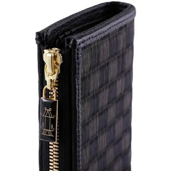 【ふるさと納税】L字ファスナー財布 かぎろひ・黒 ／ 織田畳店 葵 Aoi ハンドメイド 二つ折り 財布 畳 セキスイ樹脂製表 本革 奈良県 田原本町 サムネイル2