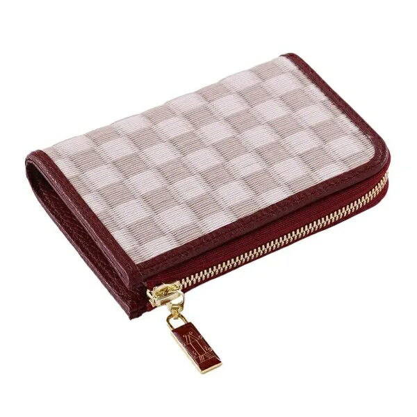 L字ファスナー財布 吉野桜・赤 ／ 織田畳店 葵 Aoi ハンドメイド 二つ折り 財布 畳 セキスイ樹脂製表 本革 奈良県 田原本町