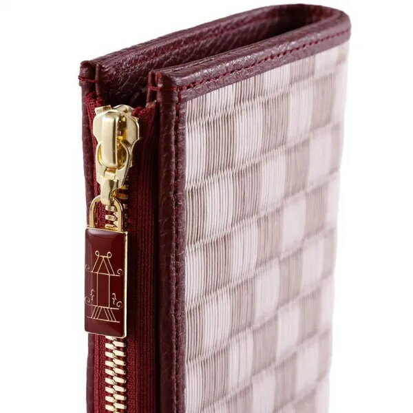 【ふるさと納税】L字ファスナー財布 吉野桜・赤 ／ 織田畳店 葵 Aoi ハンドメイド 二つ折り 財布 畳 セキスイ樹脂製表 本革 奈良県 田原本町 サムネイル2