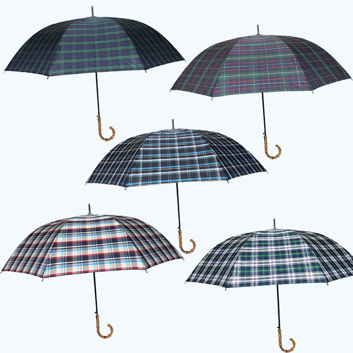 【ふるさと納税】メンズ雨傘 長傘 322202 先染チェック ジャンプ傘 70cm アルミ骨 日本製 ネイビー×グリーンB ／ まちづくり観光振興機構 UV防止加工 紫外線対策 全天候型 奈良県 田原本町 サムネイル2