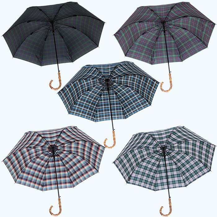 【ふるさと納税】メンズ雨傘 長傘 322202 先染チェック ジャンプ傘 70cm アルミ骨 日本製 ネイビー×グリーンB ／ まちづくり観光振興機構 UV防止加工 紫外線対策 全天候型 奈良県 田原本町 サムネイル3