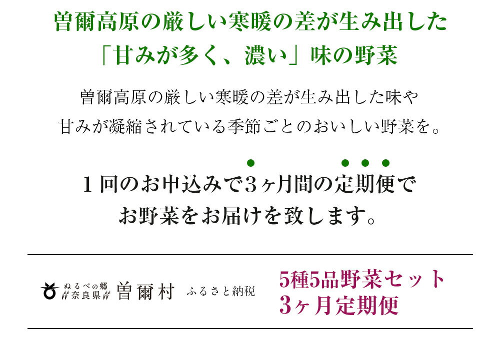 【ふるさと納税】【 定期便 】【2026年7月発送開始】曽爾高原夏野菜5種5品3ヶ月定期便〜ご夫婦や小さなご世帯の食べきりサイズ〜 ふるさと納税 野菜 定期 野菜セット 定期便 お楽しみ セット 詰め合わせ 送料無料 奈良 奈良県 お得 支援 応援 美味しい 先行予約 - 画像3