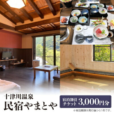 十津川温泉民宿やまとや　宿泊割引チケット3,000円分【1532449】