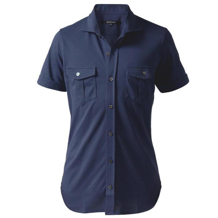 DJS-003 decollouomo メンズパイロットシャツ半袖（生地／コンコルド）ネイビー／Sサイズ