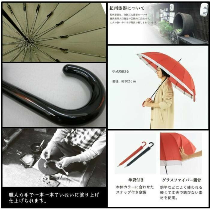 【ふるさと納税】ペア傘　紀州漆器アンブレラ　16本骨和傘　お揃いめおと傘　風に強い丈夫グラスファイバー骨　カバー付き　夫婦箸夫婦茶碗ならぬ夫婦傘　結婚記念日・父の日母の日・敬老の日にも適したギフト箱入　※着日指定不可 サムネイル2