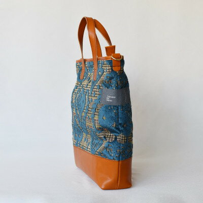 【ふるさと納税】金華山織×天然高級レザートートバッグ スペード柄　BU/茶【1438153】 サムネイル2