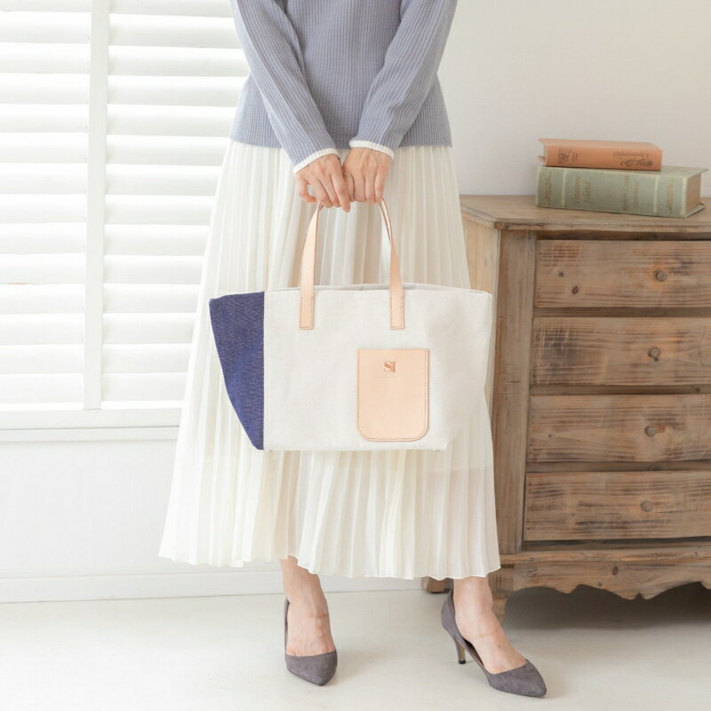 【ふるさと納税】斬新なバイカラーが新鮮！　帆布ハンディートート　ブルー サムネイル2