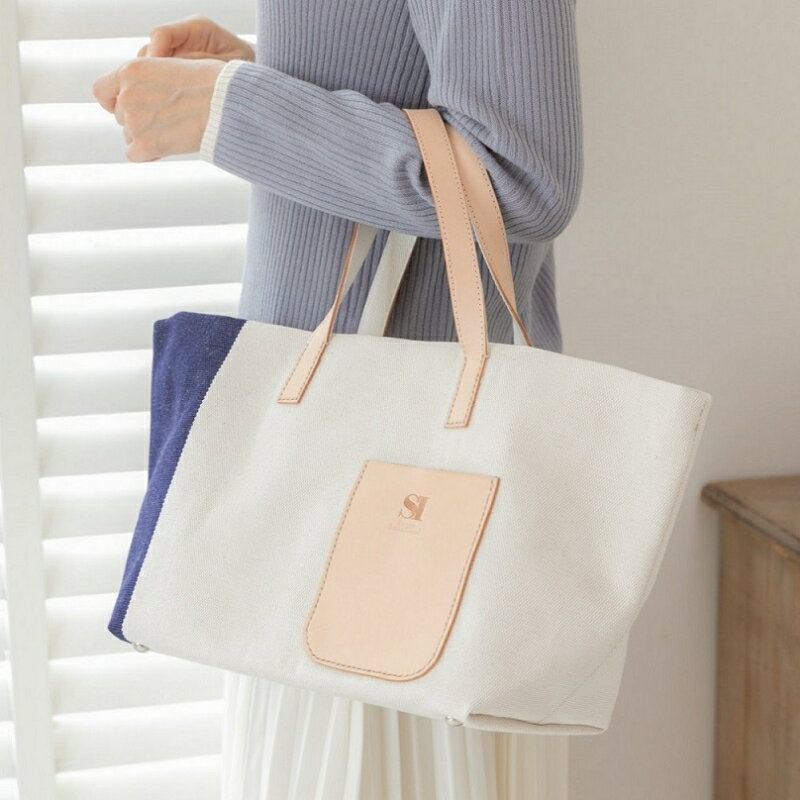 【ふるさと納税】斬新なバイカラーが新鮮！　帆布ハンディートート　ブルー サムネイル3