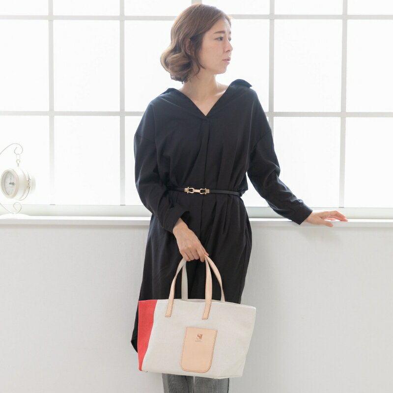 【ふるさと納税】斬新なバイカラーが新鮮！　帆布ハンディートート　レッド サムネイル2