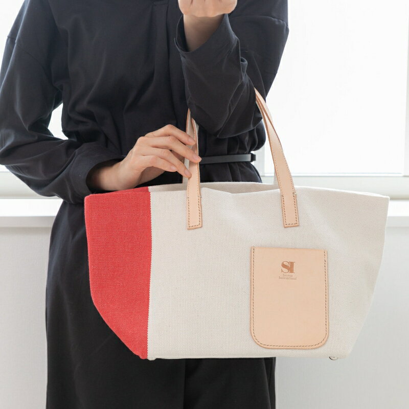 【ふるさと納税】斬新なバイカラーが新鮮！　帆布ハンディートート　レッド サムネイル3