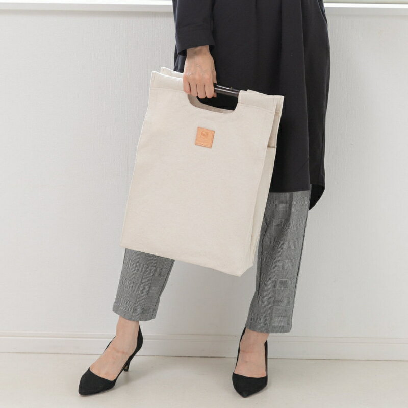 【ふるさと納税】伝統に培われた技術!　黒竹持ち手倉敷帆布トート 生成り サムネイル3