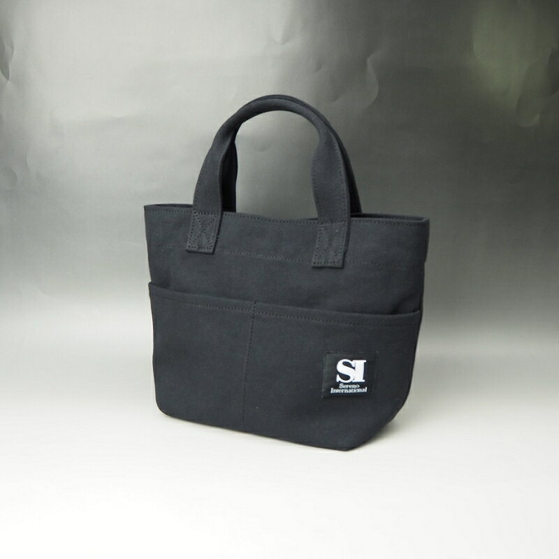 伝統に培われた技術!　倉敷帆布前面ポケットミニトート 黒色