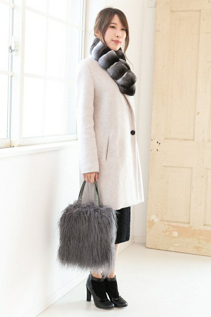 【ふるさと納税】くるくるチベットラム毛皮手提げバッグ グレー サムネイル2