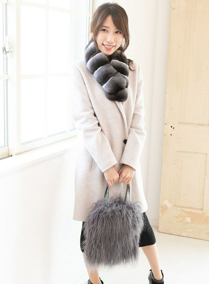 【ふるさと納税】くるくるチベットラム毛皮手提げバッグ グレー サムネイル3