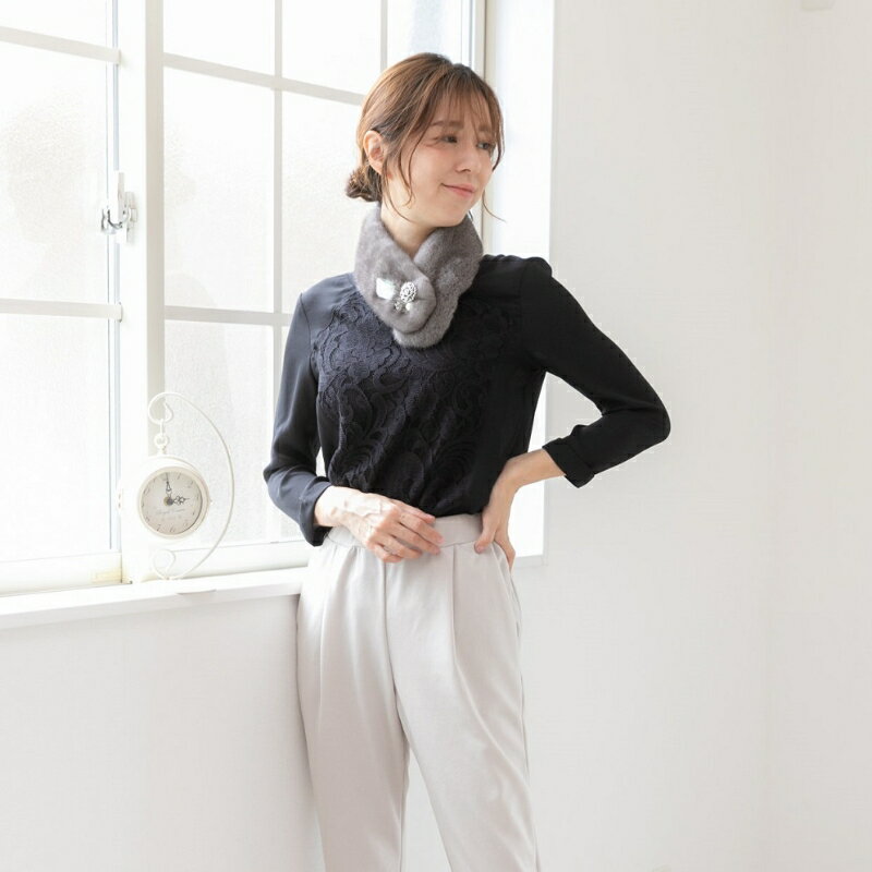 【ふるさと納税】毛皮の宝石　高級ミンク ビジューパーツ装飾チョーカー　グレー サムネイル2