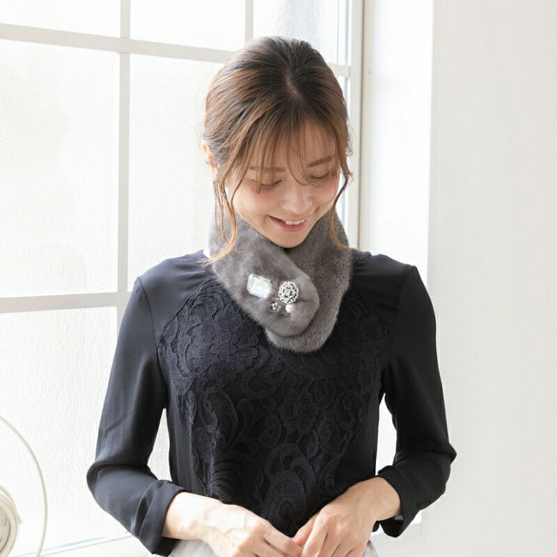 【ふるさと納税】毛皮の宝石　高級ミンク ビジューパーツ装飾チョーカー　グレー サムネイル3