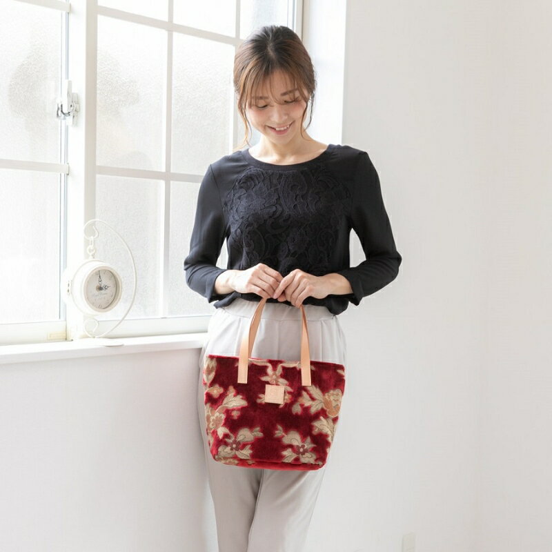 【ふるさと納税】伝統の技が息づく逸品！　金華山織り トートバッグ　レッド サムネイル3