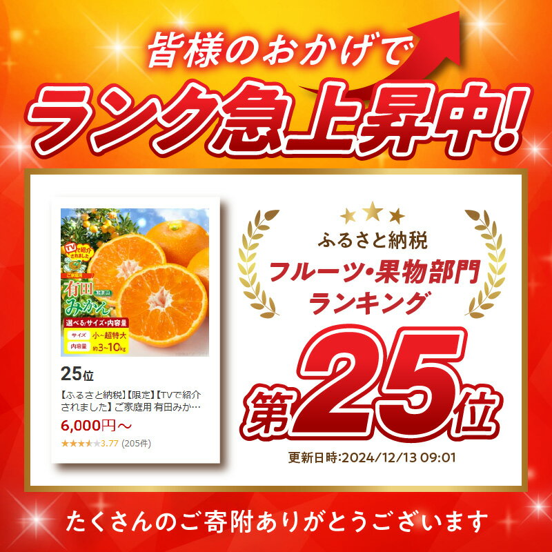 【ふるさと納税】【限定】【2025年先行予約】【TVで紹介されました】 有田みかん 訳あり 家庭用 選べる サイズ 内容量 3kg ～ 10kg 小 〜 超特大 サイズ混合 みかん 温州みかん フルーツ 柑橘 果物 果実 ジューシー 人気 国産 食べ物 産地直送 和歌山県 湯浅町 送料無料 サムネイル3