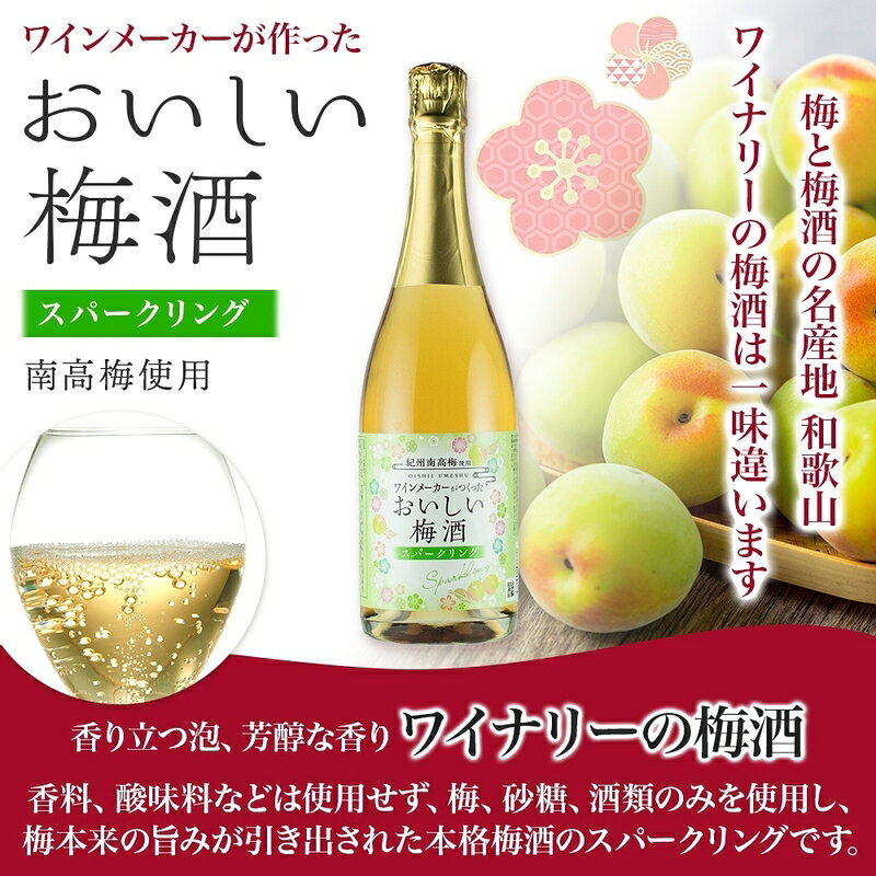 【ふるさと納税】【限定】 梅酒 2種 セット 湯浅ワイナリー おいしい梅酒 500ml おいしい梅酒スパークリング 750ml 各1本 計 2本 甘口 12度 肉厚 紀州南高梅 隠し味 白ワイン オンザロック ソーダ割り お酒 酒 リキュール 果実酒 お取り寄せ 和歌山県 湯浅町 送料無料 サムネイル3