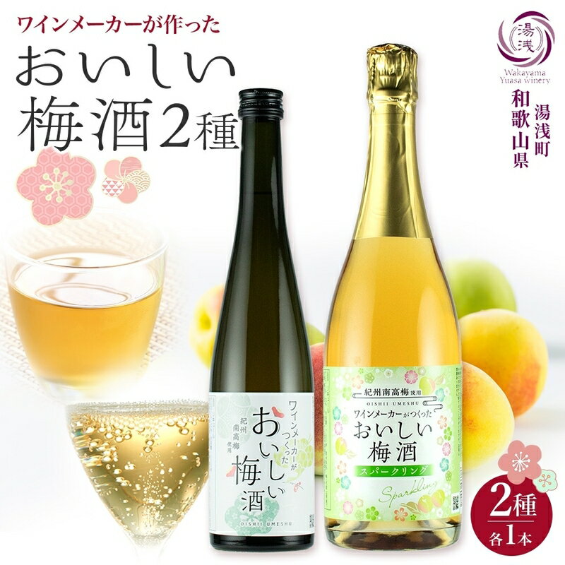 【限定】 梅酒 2種 セット 湯浅ワイナリー おいしい梅酒 500ml おいしい梅酒スパークリング 750ml 各1本 計 2本 甘口 12度 肉厚 紀州南高梅 隠し味 白ワイン オンザロック ソーダ割り お酒 酒 リキュール 果実酒 お取り寄せ 和歌山県 湯浅町 送料無料