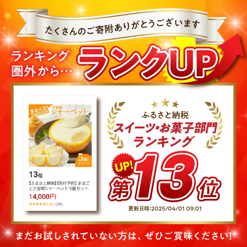 【ふるさと納税】まるごと三宝柑シャーベット 5個 セット - 画像2
