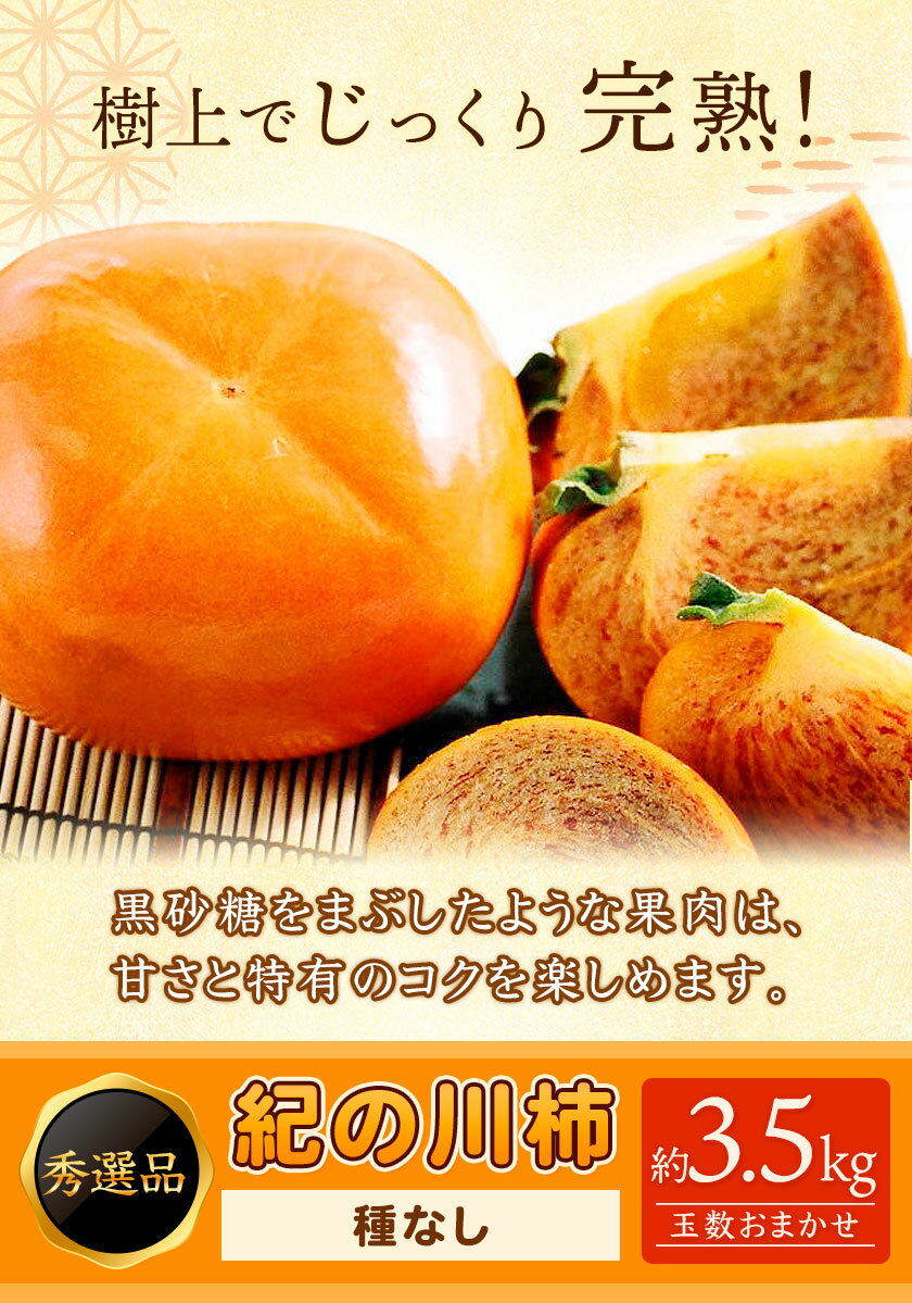 【ふるさと納税】【2026年先行予約】希少 紀の川柿 約3.5~4kg（種無し） 秀選品 (玉数おまかせ) 厳選館 《2026年11上旬-11月中旬頃出荷》 和歌山県 日高町 柿 カキ かき ジューシー フルーツ 青果 果物 サムネイル2