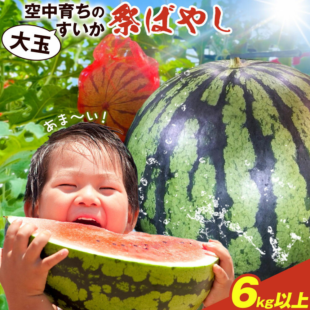 【先行予約】贅沢な甘さとシャリ感 空中育ちの大玉すいか 祭ばやし 6kg以上 1玉 そうがわ農園 《2026年6月下旬-8月上旬頃出荷》 和歌山県 日高川町 スイカ 西瓜 すいか 大玉