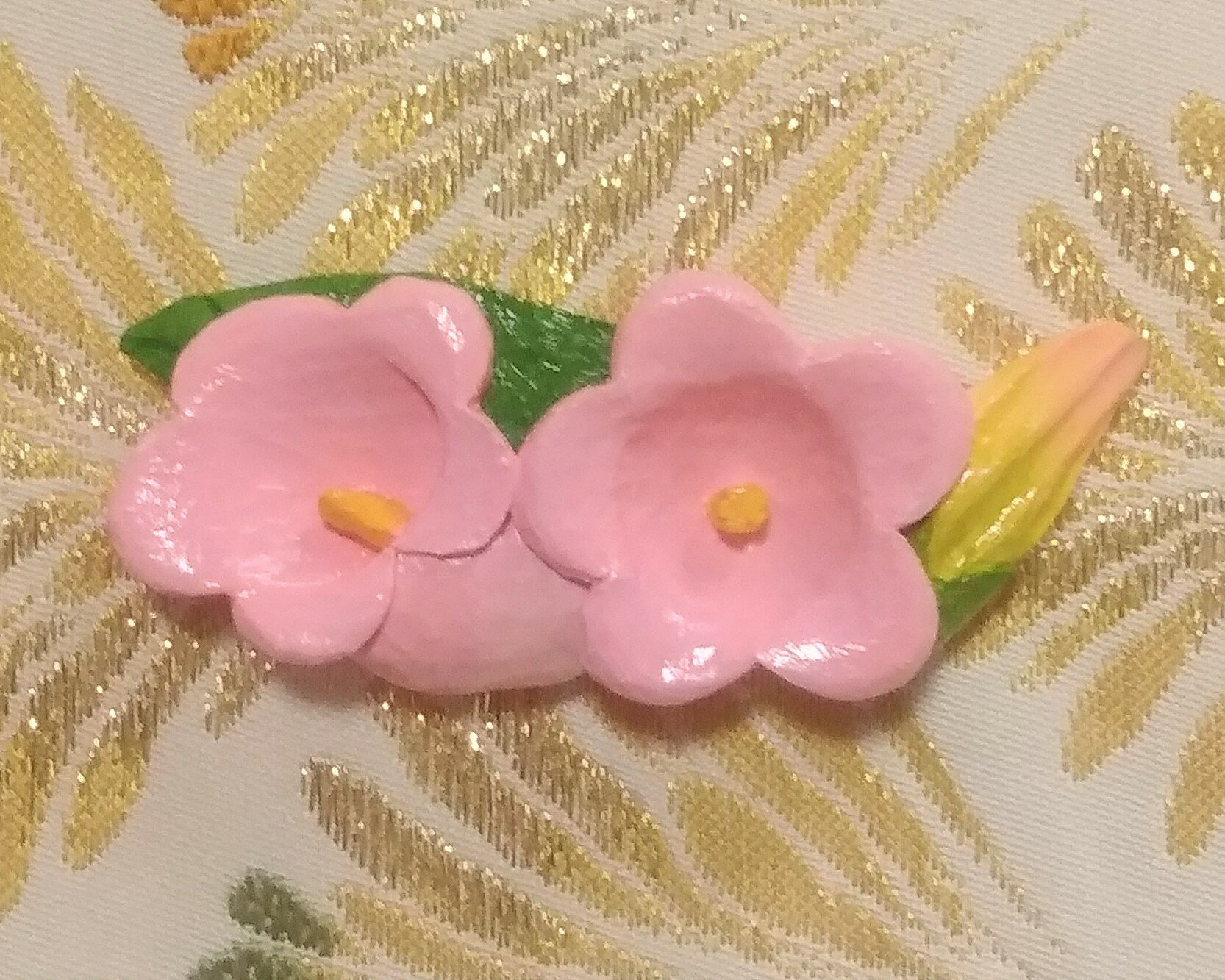 3月の帯留め（カンパニュラ）（兼ブローチ） 手作り 木彫り 帯留め ギフト 贈答