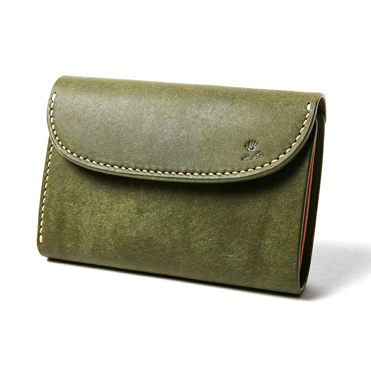 【ふるさと納税】MOTO マットバケッタ 三つ折り ミドルウォレット GREEN グリーン LEATHER ARTS & CRAFTS MOTO MOTOSTYLE-STORE YONAGO 【24-110-002】本池秀夫監修　MOTO レザー 革 革小物 レザークラフト ファッション 　サイフ　革職人　手造り　手縫い　ハンドメイド サムネイル3
