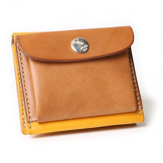 【ふるさと納税】MOTO ミニウォレット 財布 YELLOW イエローLEATHER ARTS & CRAFTS MOTO MOTOSTYLE-STORE YONAGO 【24-075-003】本池秀夫監修　MOTO レザー 革 革小物 レザークラフト ファッション ミニ　サイフ　革職人　手造り　手縫い　ハンドメイド サムネイル2