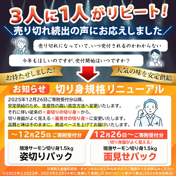 【ふるさと納税】＜新規格＞＜数量限定＞鳥取県産活〆「境港サーモン」(定塩・塩鮭切り身)(1/4カット真空パック×4・合計約1.5kg）【sm-AB001F】【弓ヶ浜水産】 - 画像2